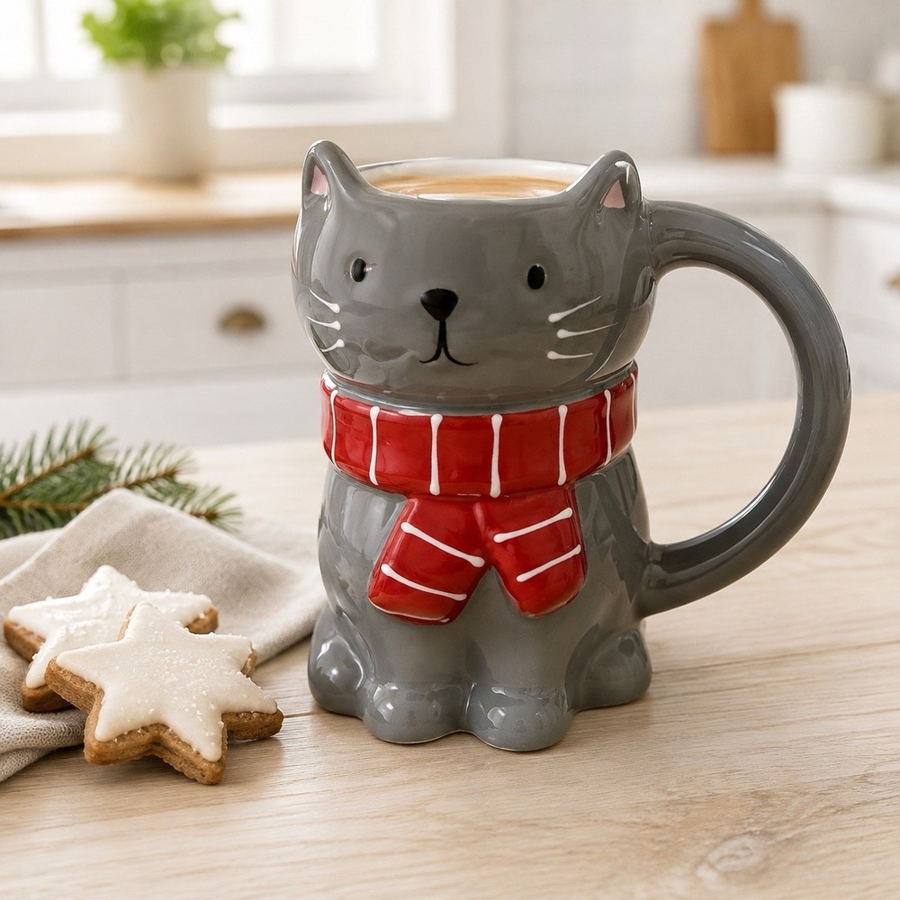 Wondershop Target Christmas Cat Mug Gray Red Scarf Figural 13 Oz 2025